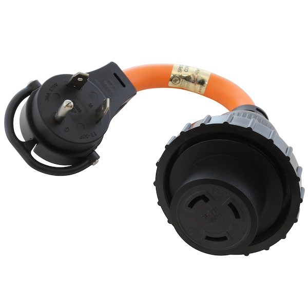 Ac Works 1ft RV 30A TT-30P Plug to L5-30R RV/Marine 30A Detachable Inlet Connection Cord RVTTM30-012 - main